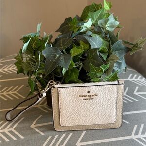 kate spade Lena Cream and Tan Pebbled Leather Mini Wristlet Card Case